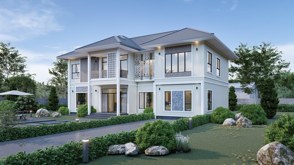 Beautiful freshly painted suburban home exterior with stunning curb appeal